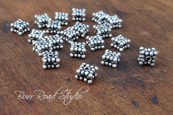 Sterling Silver Bali Square Two Layer Oxidized Heishe Spacer Beads 5mm - 20 Beads - S0012