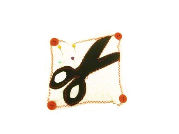 Fabric Pincushion-Sewing Scissors-Black and White Pincushion