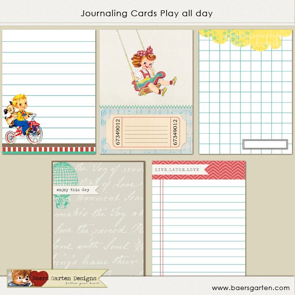 INSTANT DOWNLOAD - Printable Journaling Cards "Play all day" - Project Life - Scrapbooking