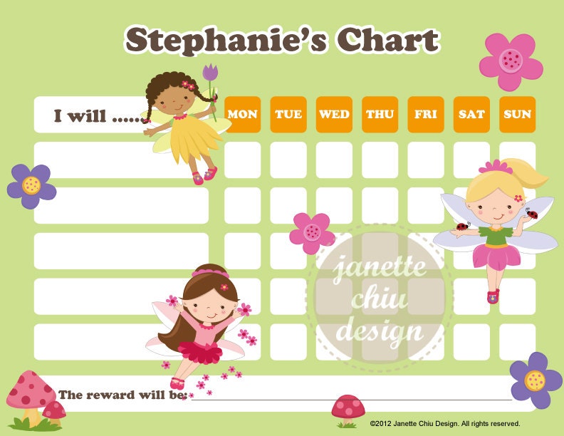 PRINTABLE Personalized party girl's reward chart, chore chart, sticker chart
