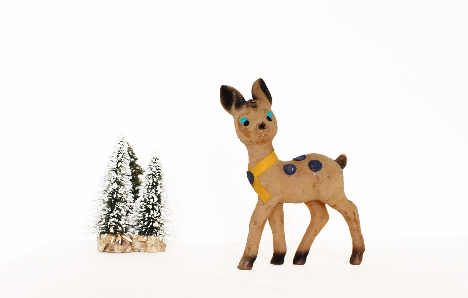 Vintage christmas deer flocked figurine animal toy