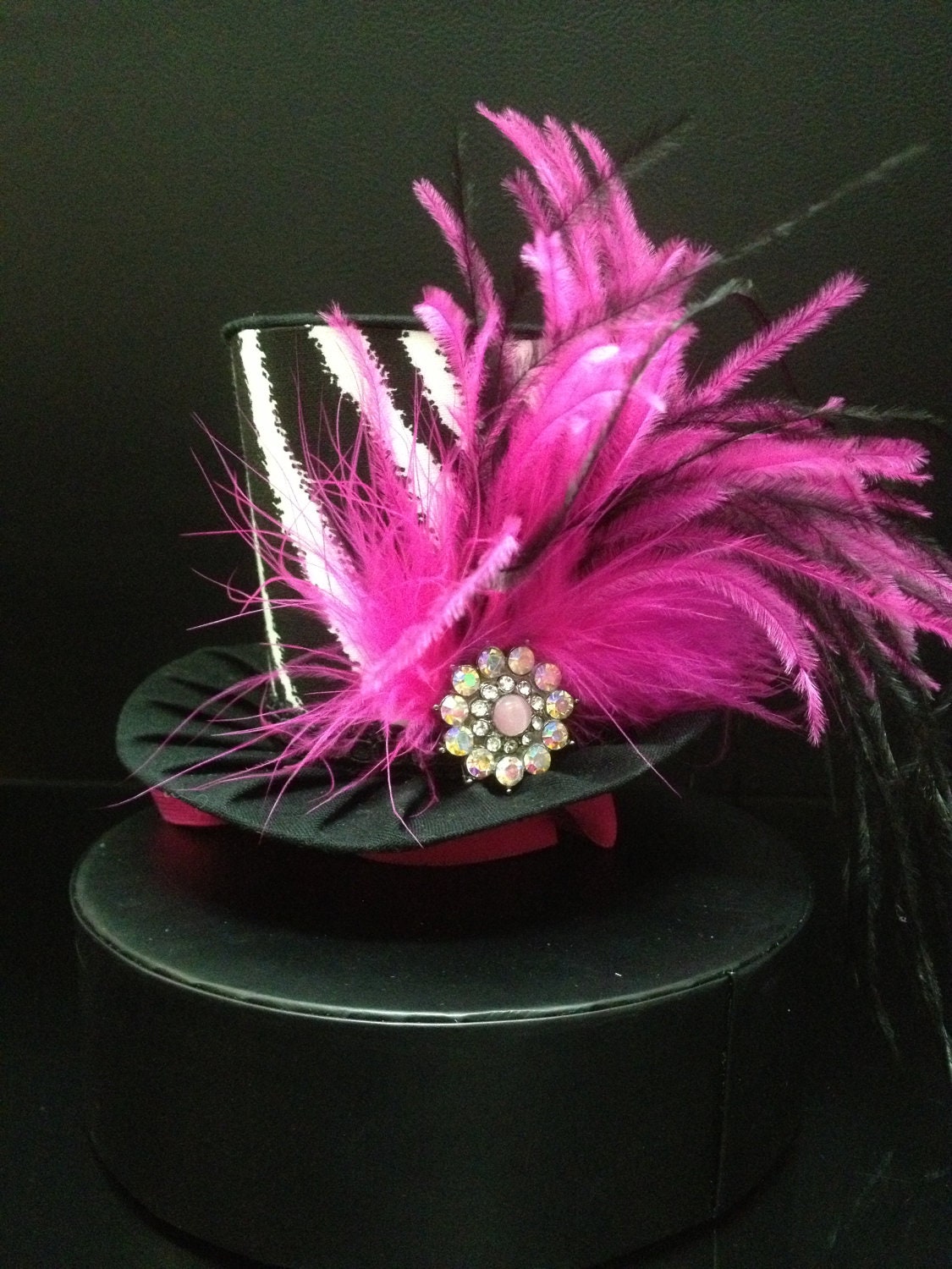 Pink Zebra Mad Hatter Mini Top Hat. Great for Birthday Parties, Tea Parties, Photo Prop, Girls Night Out and Much More...