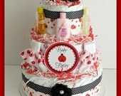 Ladybug Diaper Cake , Ladybug Baby Shower, Baby Shower Diaper Cake. Red and black Diaper Cake, Baby Shower Decorations