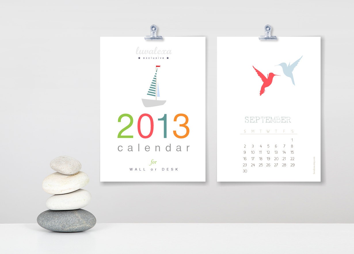 2013 Printable Calendar Desktop or Wall, INSTANT DOWNLOAD, PDF File - Gift Idea, Party Favor, Corporate Gift