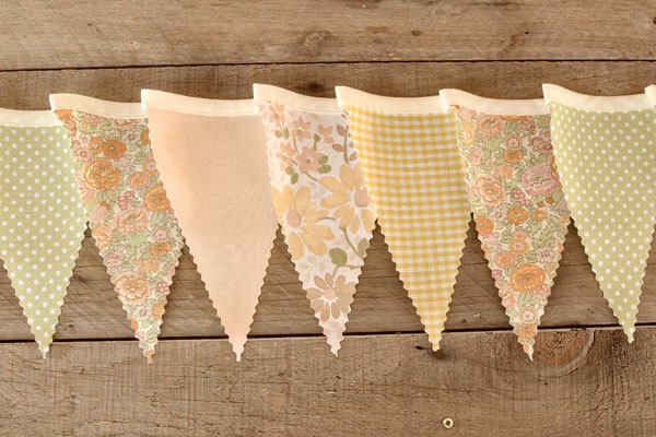 Dainty Florals- Vintage Bunting Banner with 12 Flags