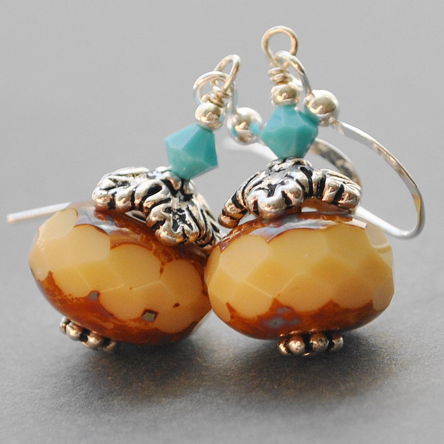Brown Drop Earrings, Southwestern Earrings, Brown Turquoise Dangle Earrings, Handmade Sterling Silver Jewelry