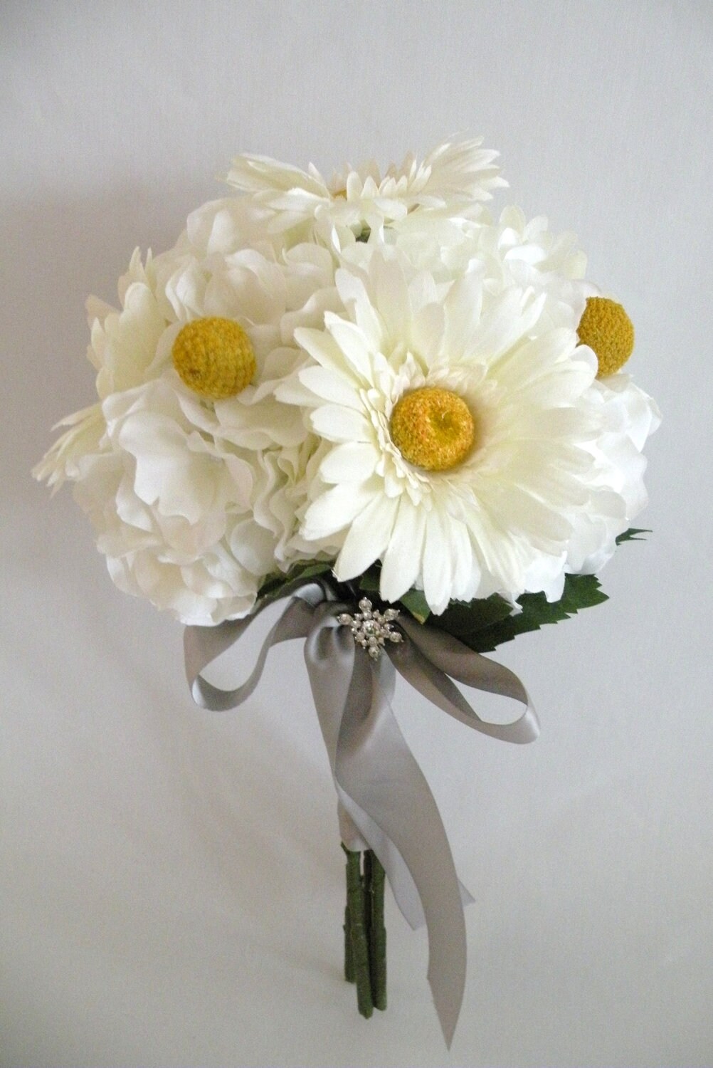 Silk Bridal Bouquet Yellow Craspedia White By Lizannflorals 