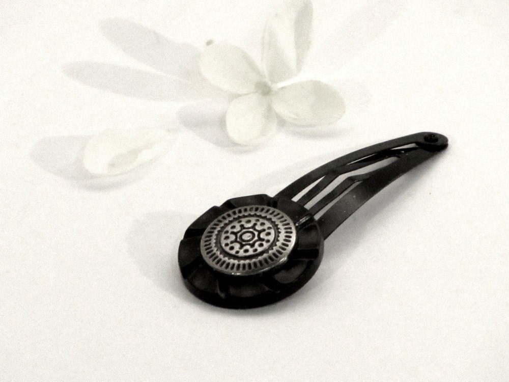 Silver and Black Hair Snap Clip, Hair Accessory, Back to School, Hair Jewelry