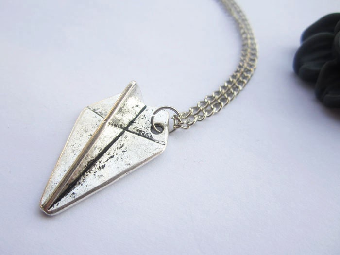 Necklace---antique silver 3d Paper Airplane pendant&alloy chain