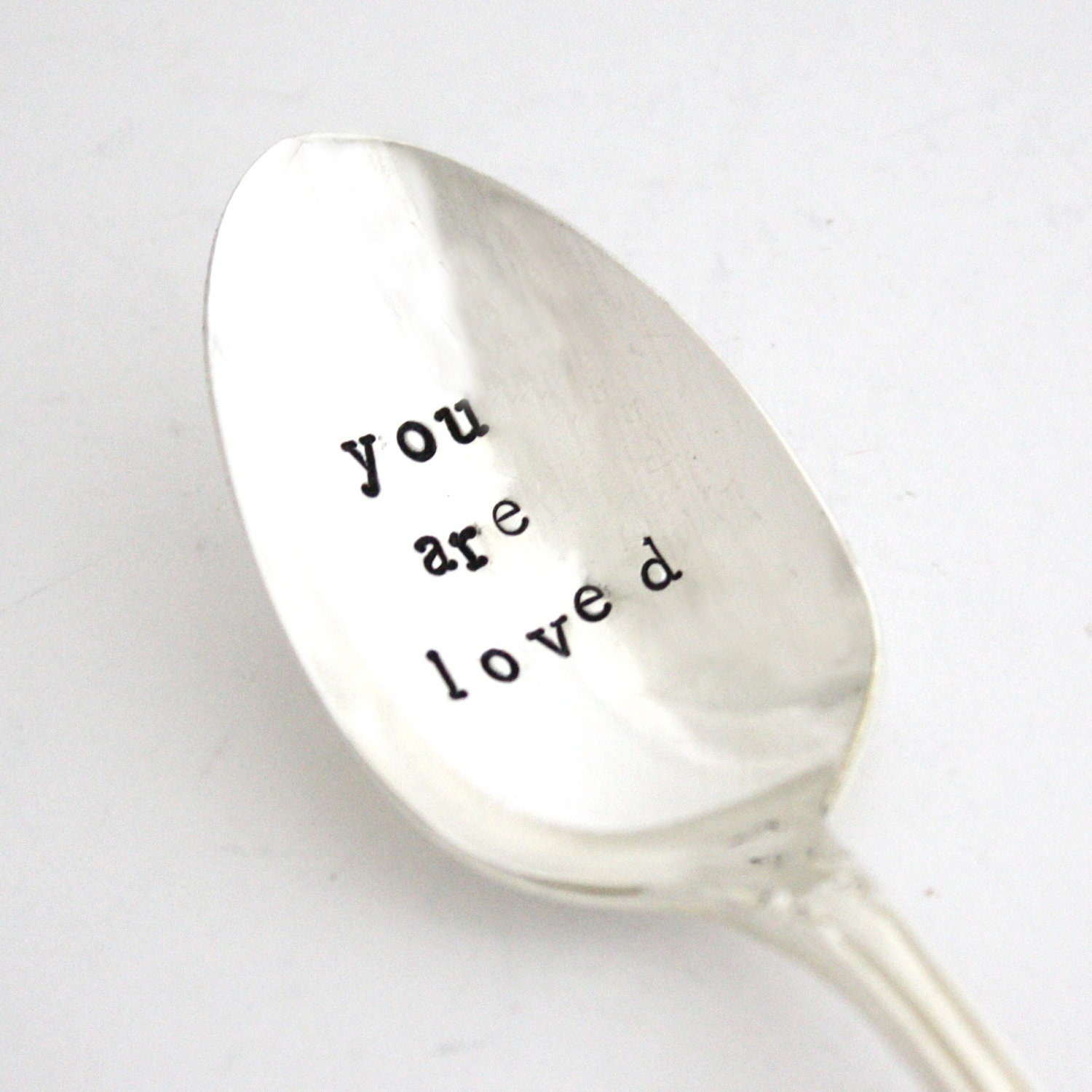 You Are Loved, Hand stamped spoon. Vintage silverplated utensil for a unique gift idea. Ships in gift bag, MADE TO ORDER