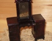 Ideal plastic dark 'wood' vanity, doll house bedroom furniture - 1940s 1950s