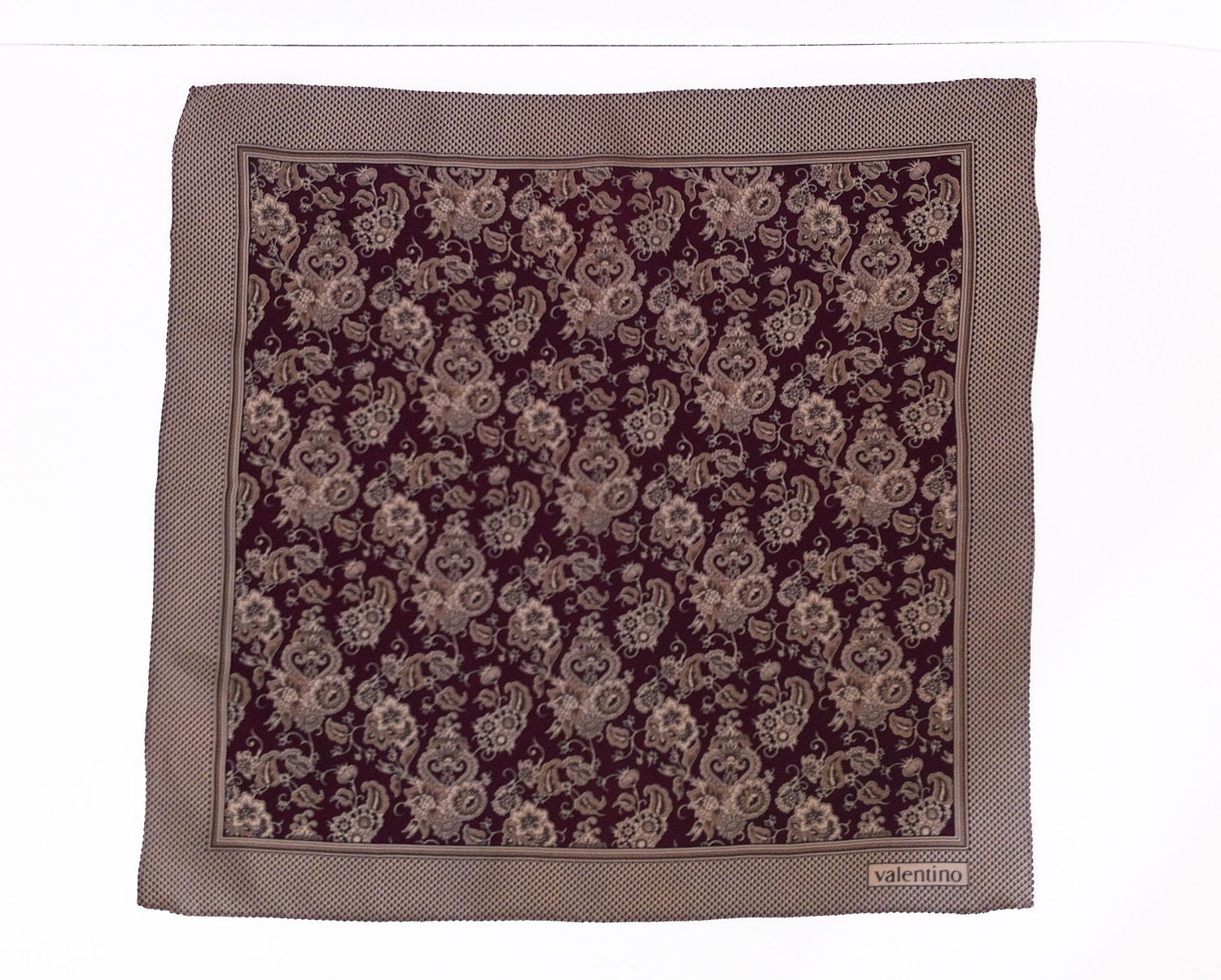 Valentino silk square scarf, jacquard burgundy and greige