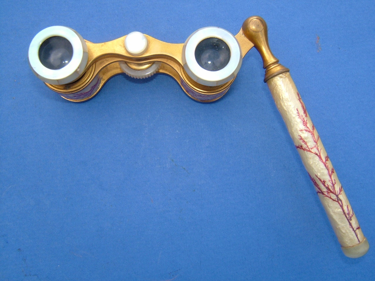 Magnificent Colmont of Paris Edwardian Opera Glasses with Viewing Handle and Mother of Pearl Finish