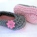Easter Baby Infant Girl Shoes / Slippers / Booties - Pink & Grey, Flower - YOUR choice size - (newborn - 12 months) - photo prop - clothing