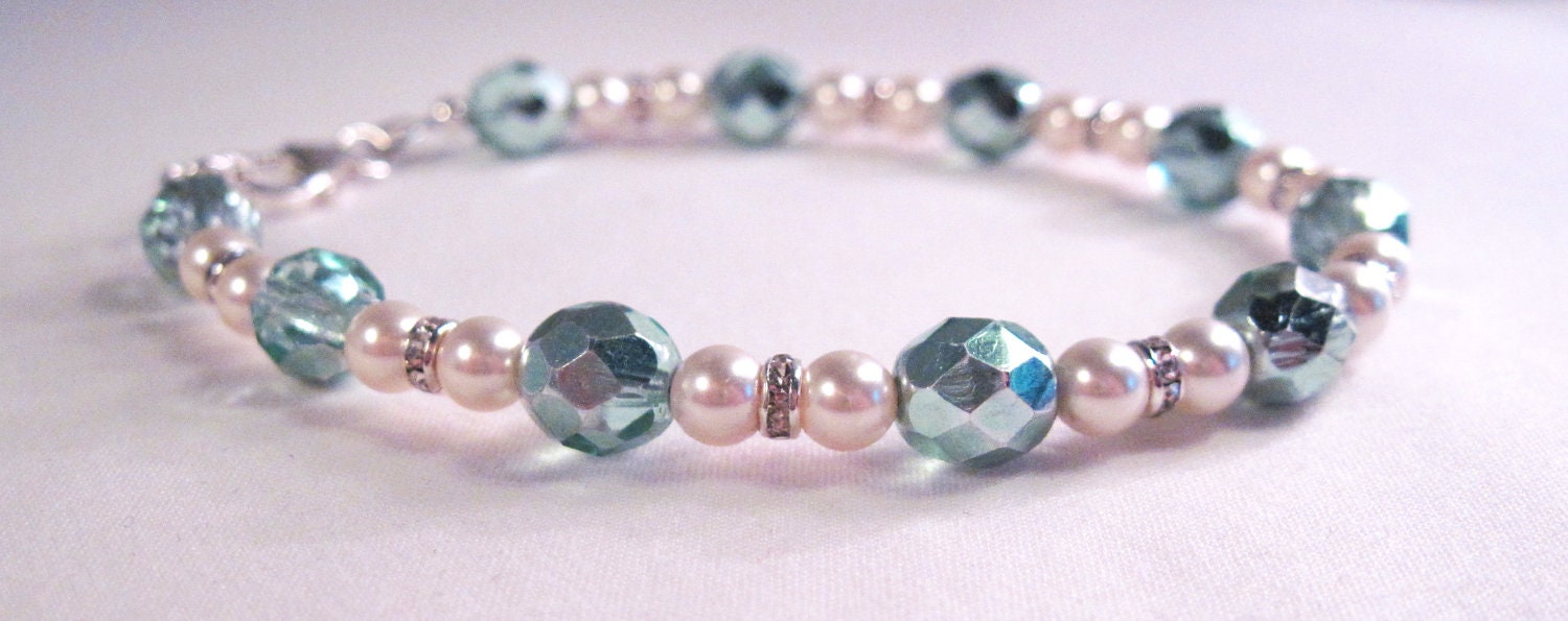 Elegant Sparkle Bracelet with Glass ,Pearl, Rhinestone
