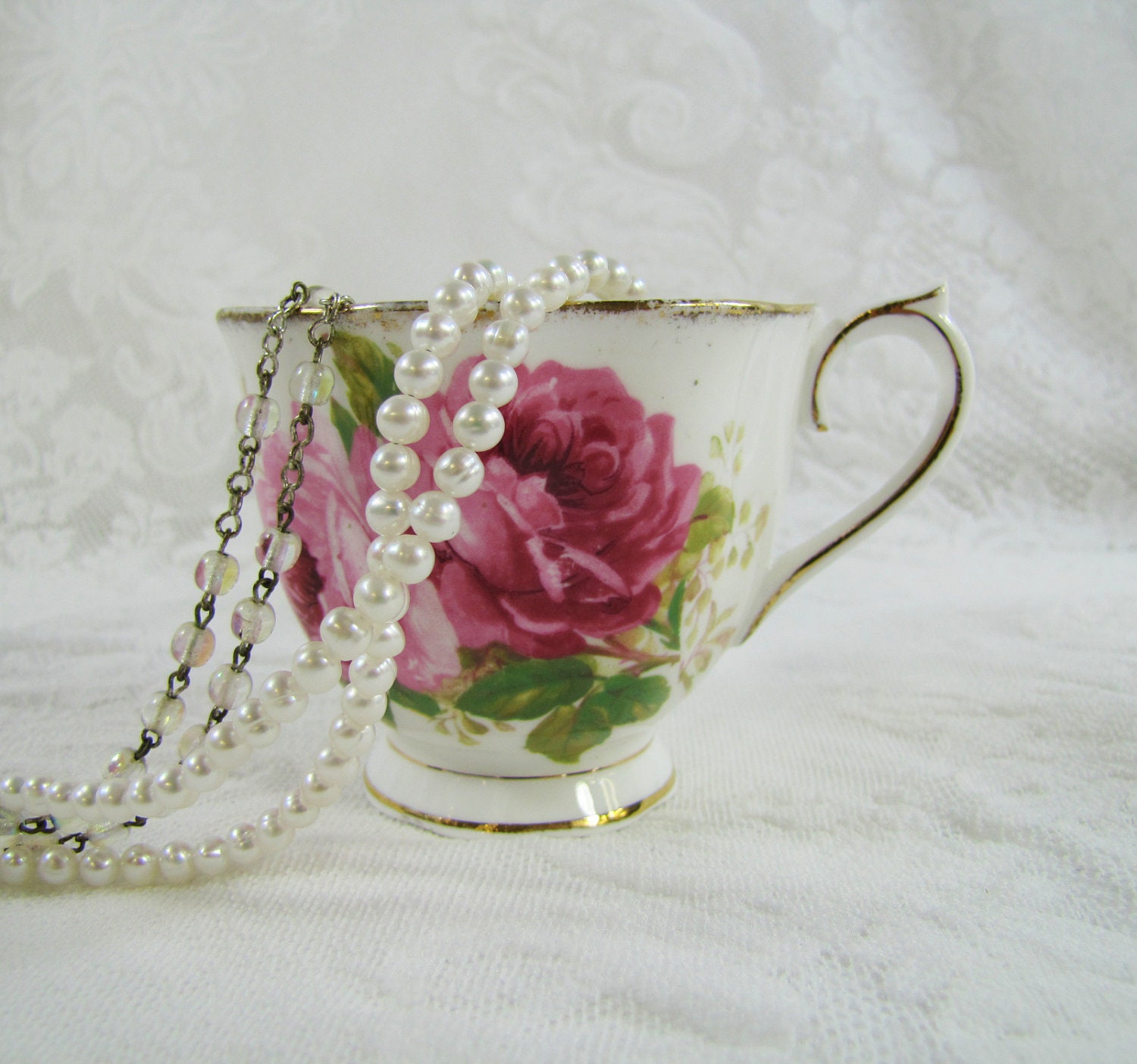 American Beauty- Vintage Royal Albert Teacup- Pink Rose- Fine Bone China- Made in England