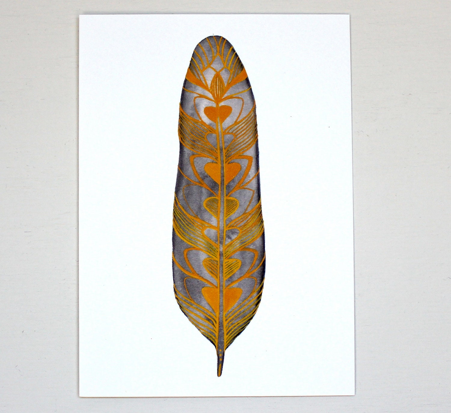 Feather Painting -  Watercolor Art - Archival Print - 8x10 Lemon Tree Feather