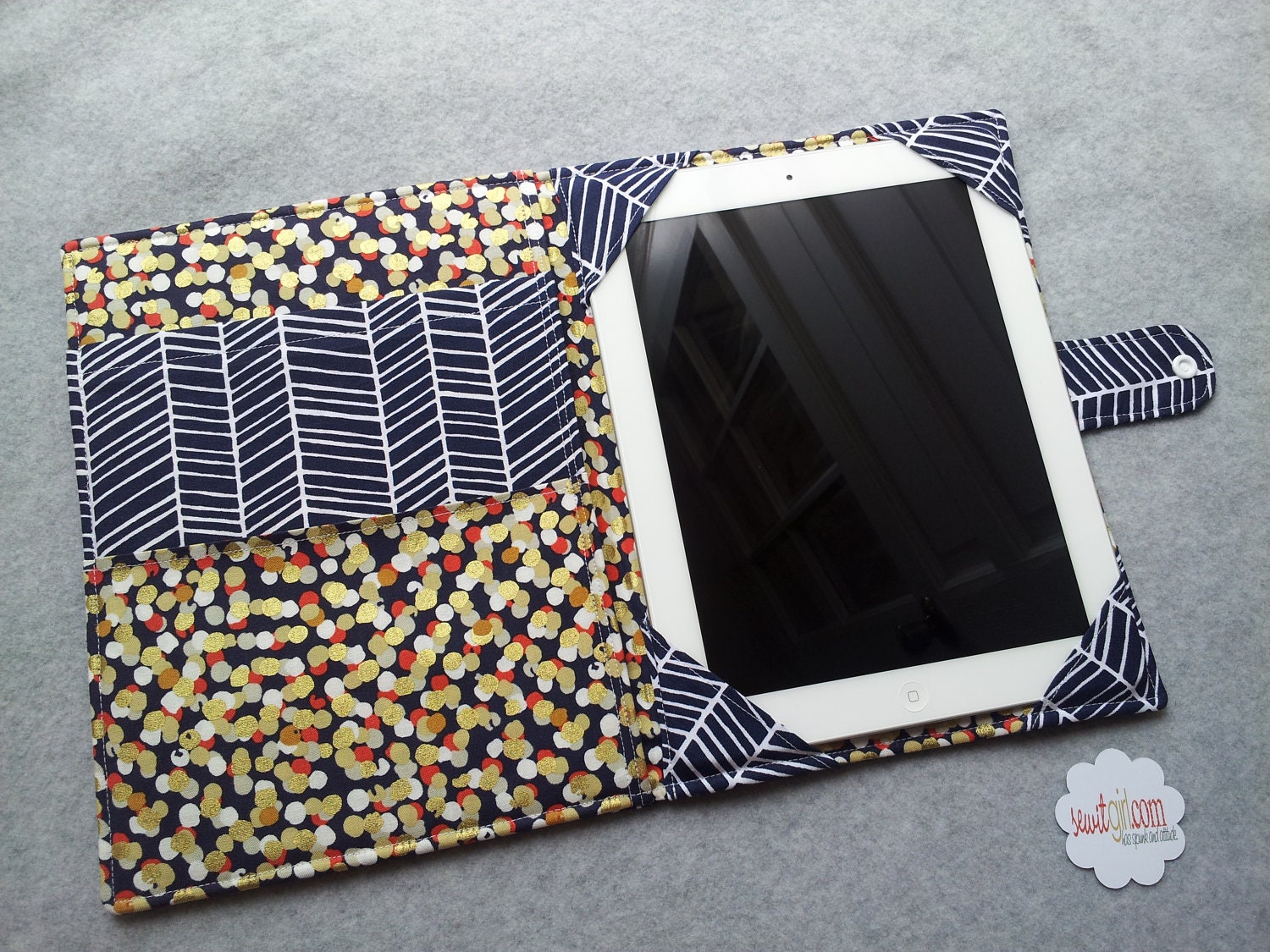 iPad cover, iPad2 Cover, or Ipad 3, Ipad case - Book style- Joel Dewberry, Modern Meadow, Herringbone in Lake- Made to order