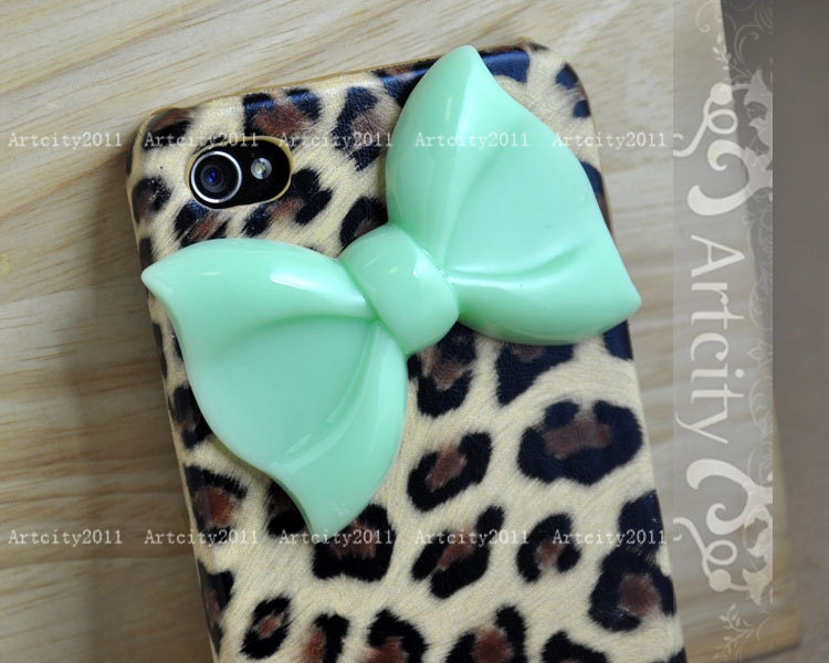 Bow Iphone 4 case, Iphone 4S case, Leopard Iphone 4 Case, Leopard Iphone 4S Case, Bowknot Iphone Case