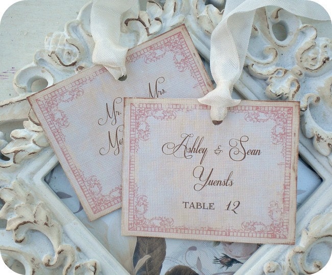 Personalized Romantic / Vintage Inspired / Cottage Chic Wedding Escort Cards / Tags - Set of 25 - Tags, Favors, Showers, Cupcake Toppers