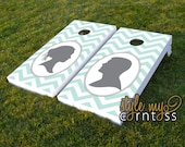 Custom Corntoss / Classy Cornhole / Bag Toss / Wedding Game -- (( Personalized Silhouette Chevron Set  ))