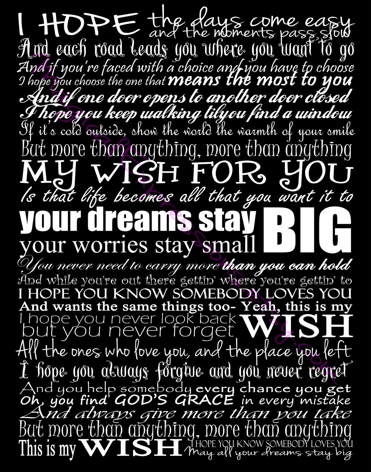 Rascal Flatts My Wish Typography Song Lyric Art Print 11 by 14