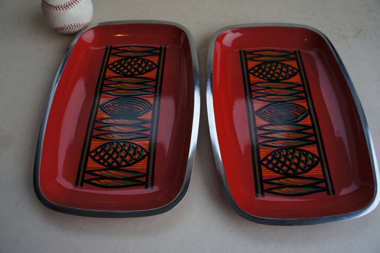 Mid Century Vintage Red Enamel Trays Silit Germany