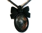Nebula Necklace, Black Space Print Cameo Necklace, Stars Galaxy