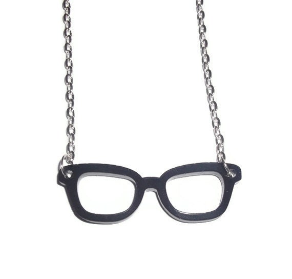 Nerd Glasses Necklace, Black Geek Laser Cut Necklace