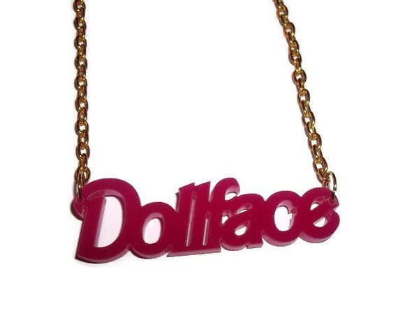 Dollface Necklace, Hot Pink Laser Acrylic Girly Pendant