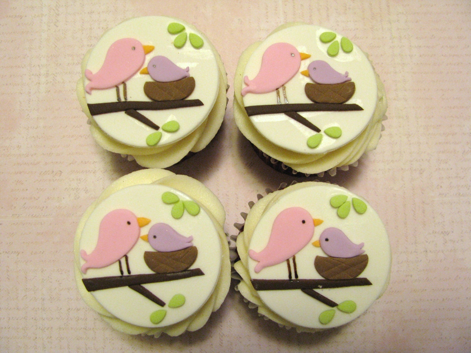 Mama Bird  and Baby Bird in Nest Baby Shower Fondant Cupcake Toppers