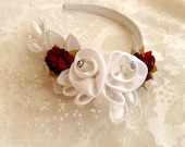 Wedding Hair Accessory White Pearl Hair Accessory White and Cranberry Bridal Hair Accessory Headdress