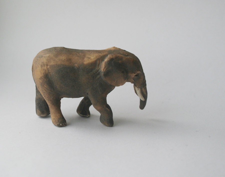 Dusty Brown African Elephant Miniature Porcelain Sculpture