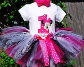 Minnie Mouse Birthday Number Tutu Outfit with Hot Pink and Zebra Tutu