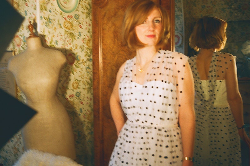 50s Style Black & White Polks Dot Tulle Party Dress - One Of A Kind - Size Small