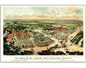 13x19" St. Louis World Fair View from 1904, Vintage map printed on parchment paper, bird eye view, City Map, Landscape