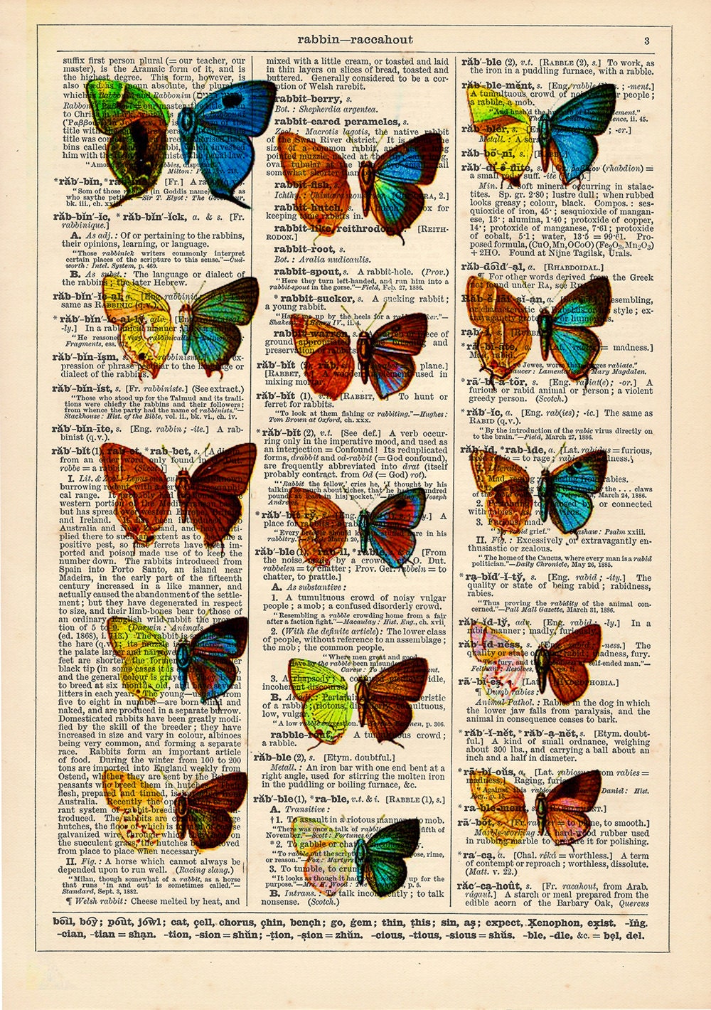 Butterflies - Vintage Book Print, Dictionary Print, Shabby Chic Art Print, Recycled Book Print Buy 3 get 1 FREE