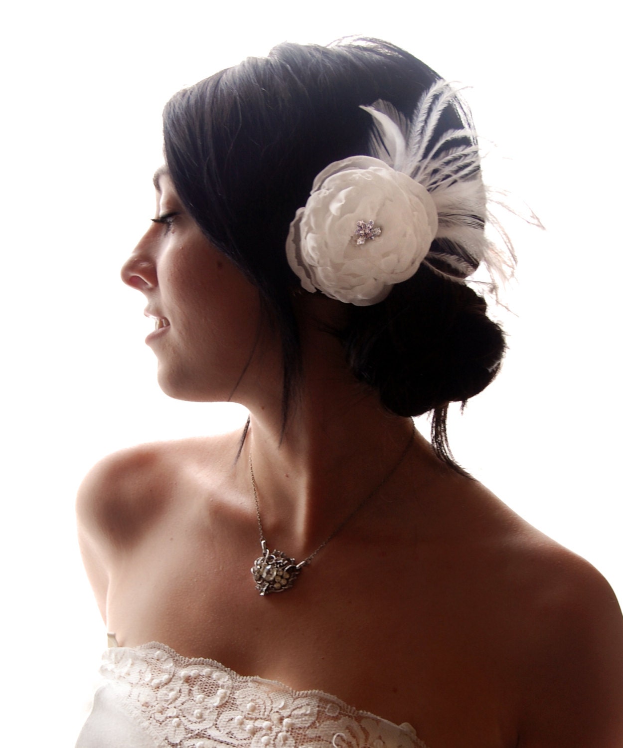 Ivory Bridal Flower Hairclip, Bridal Hairpiece, Vintage Brooch, Ivory Peony, Bridal Hairclip, Something Old