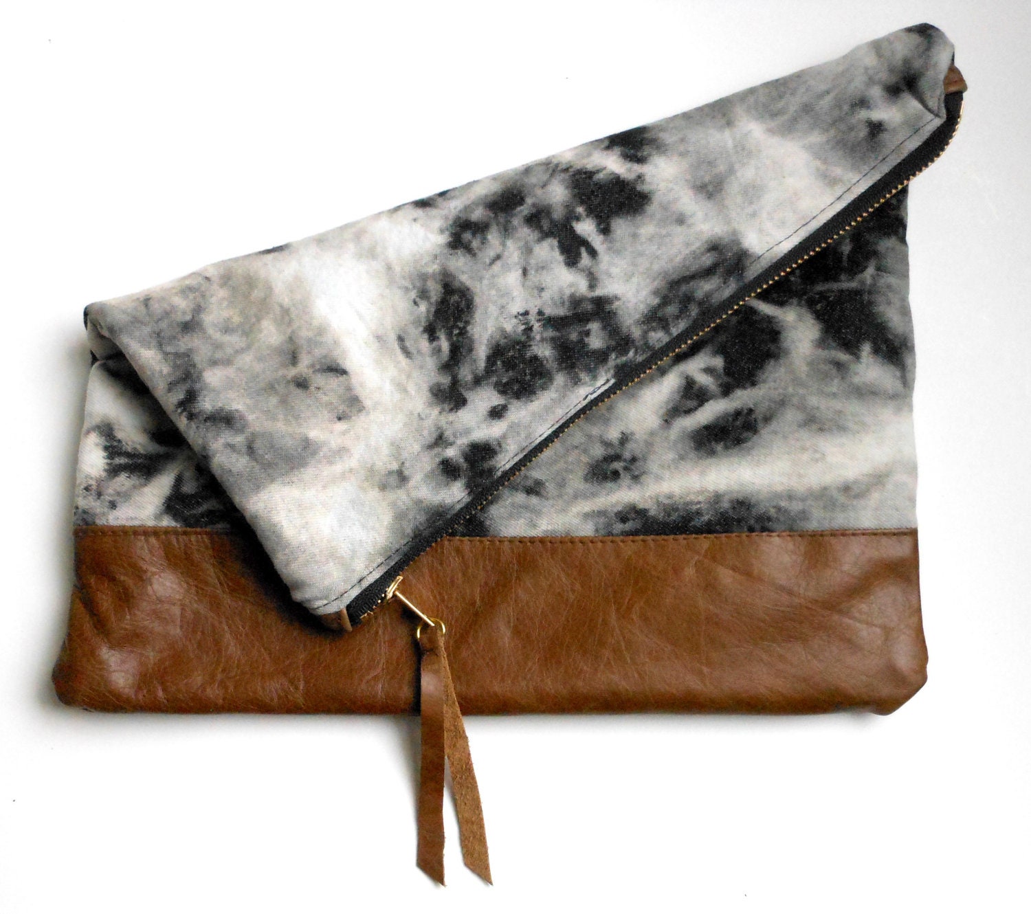 The Windward -  Canvas & Leather - FoldOver Clutch - Black Denim