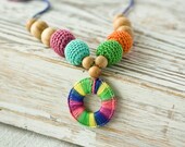 Teething Necklace for Mom to Wear - Babywearing, Breastfeeding, Maternity - colorful with a pendant, new mother gift idea, shower gift