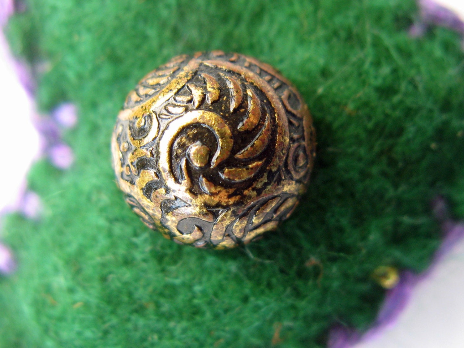 A Little Treat Just for You   handmade green felt pin with vintage button