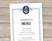 Printable Wedding Menu -- Nautical Chic No. 7 Collection