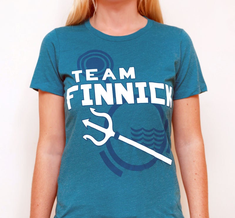 Women's Hunger Games Team Finnick Graphic T-Shirt, Teal, SIZE LARGE