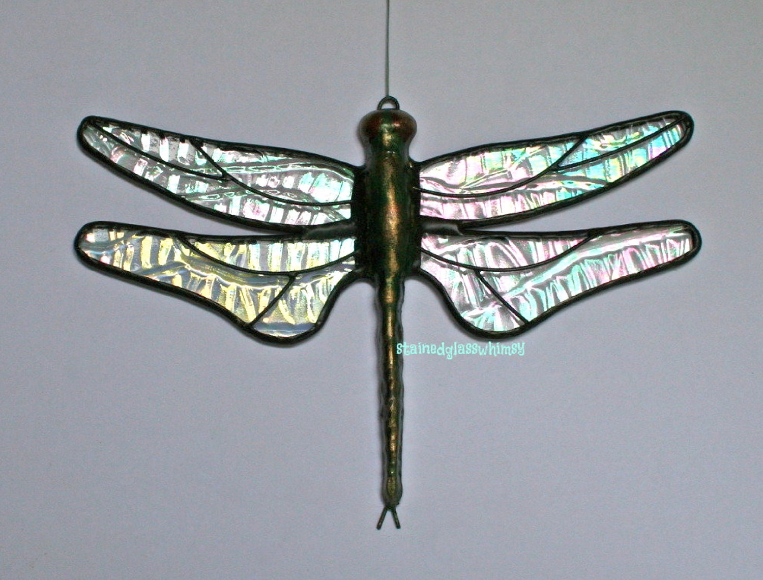 Stained Glass DRAGONFLY Suncatcher Clear by stainedglasswhimsy
