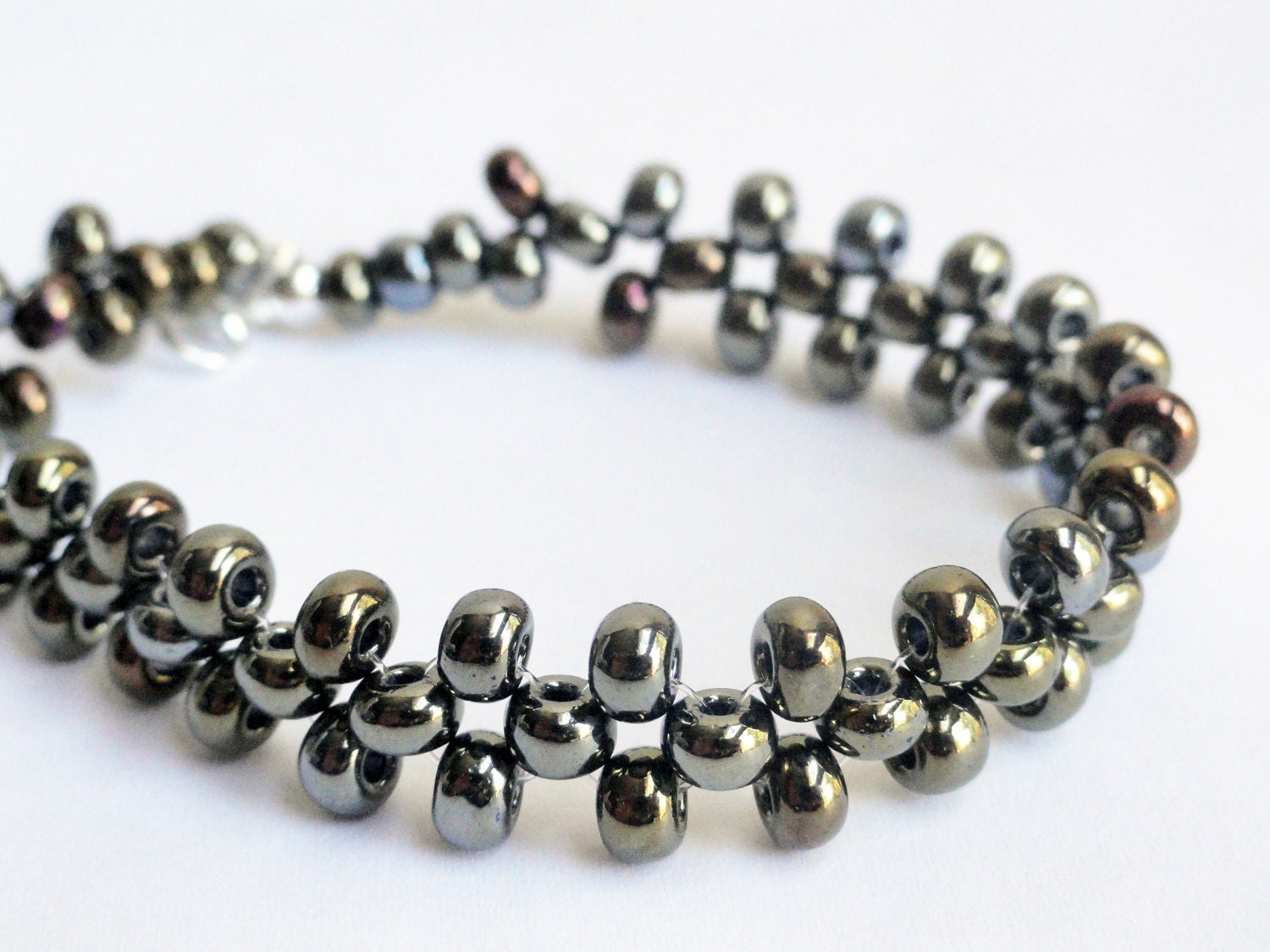 Metallic bracelet - beaded bracelet - weave bracelet - copper bracelet - hematite bracelet - black bracelet - copper bead bracelet