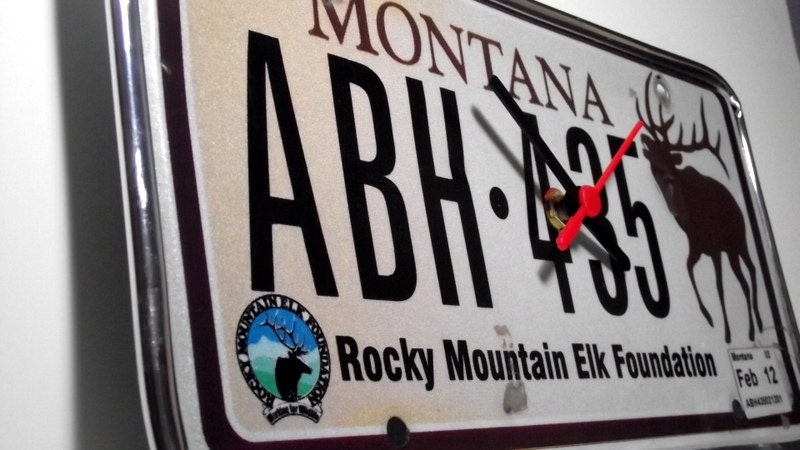 recycled montana rocky mountain elk license plate , very unique , perfect for garage or mancave