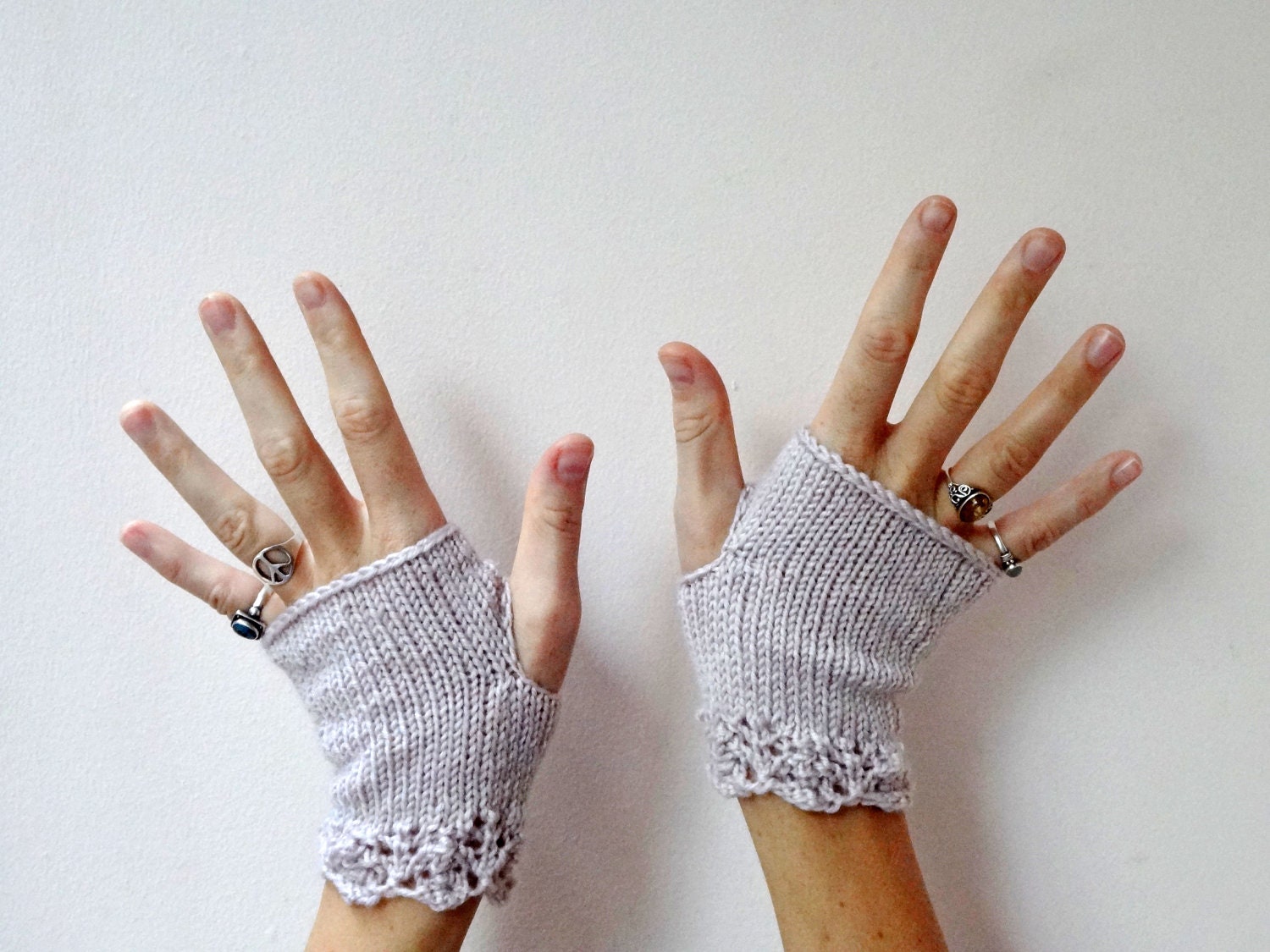 Knit Fingerless Mittens in ROSE - feminine womens gloves lace trim - dusty pale pink - wrist warmers - gift for her