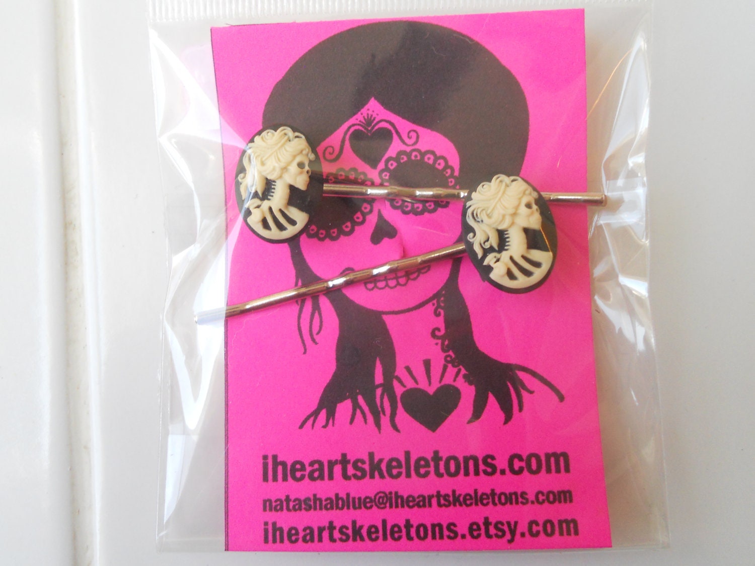 Lolita Skeleton Cameo Day of the Dead Psychobilly Barrettes Hair clips