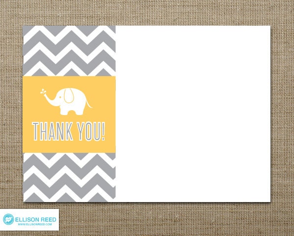 Elephant Baby Shower Thank You Note - Elephant Printable - Chevron - Sprinkle - Twins - Boy - Girl - Printable Party - Yellow - Stationery Il_170x135