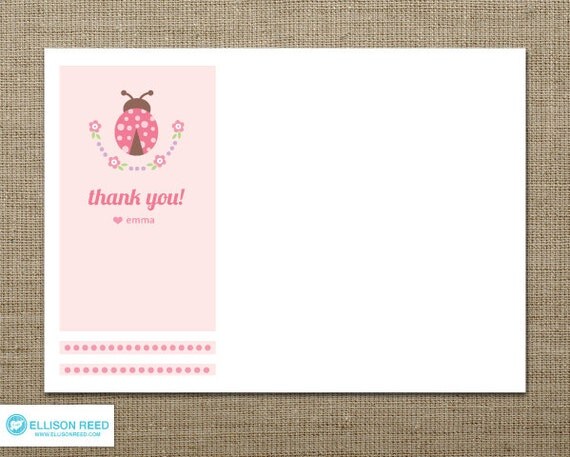 Ladybug printable - Ladybug Birthday - Ladybug Thank You Note - Ladybug decorations - Printable Party - flowers - pink - polka dots Il_570xn